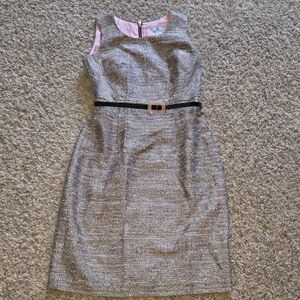 Worthington Pink Metallic Tweed Sheath Dress with Black Belt